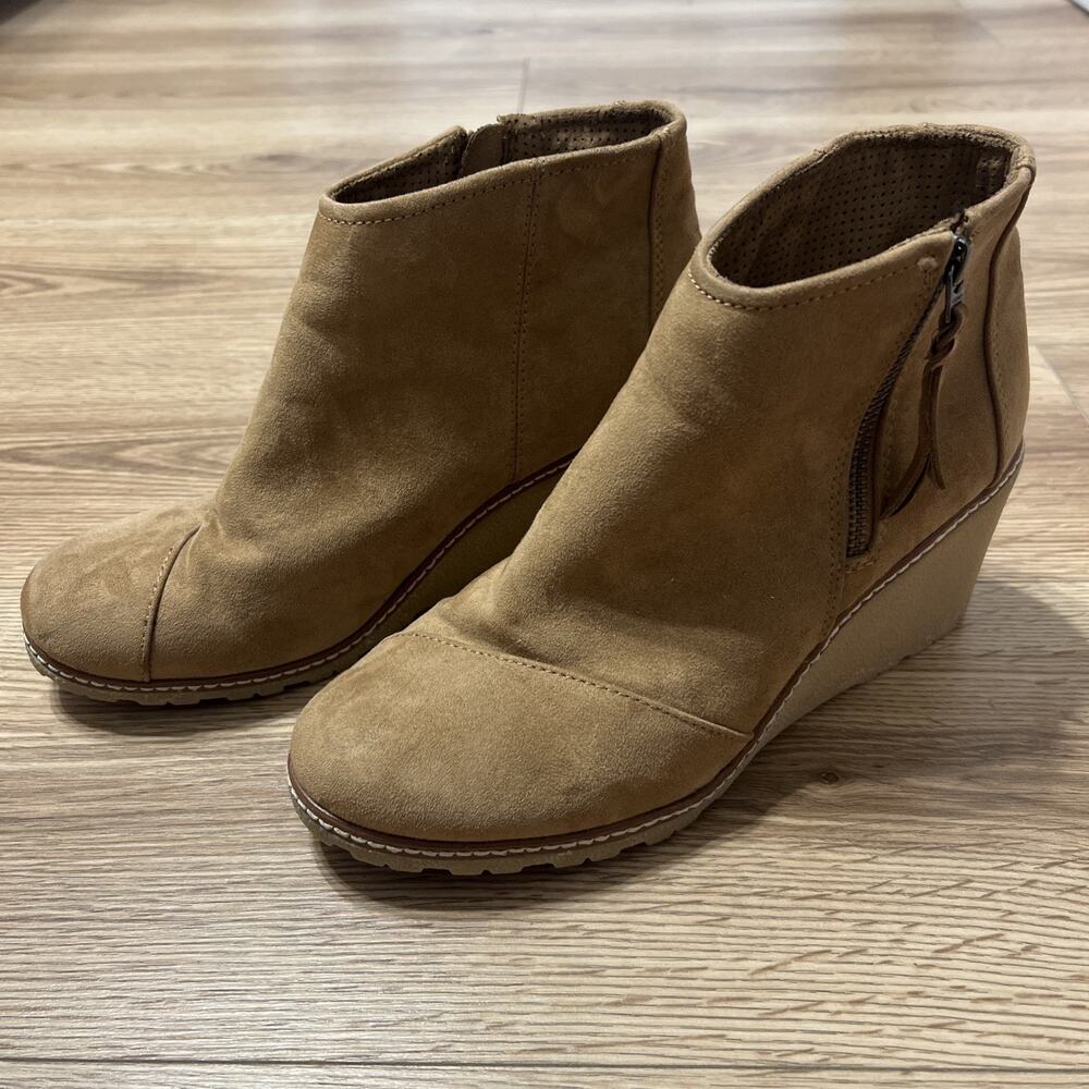 Toms Boots Women’s Avery Ankle Bootie Brown Casual Round Toe Wedge Heels Size 10